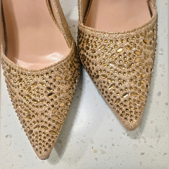 Women Wedding Shoes Gold Slingback Heels